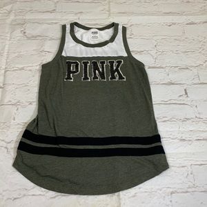 Pink Victoria’s Secret tank top Sequins Pink logo Green black white Size Small